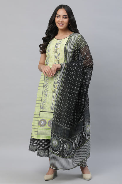 Yellow Printed Kurta, Culottes &amp; Dupatta Set