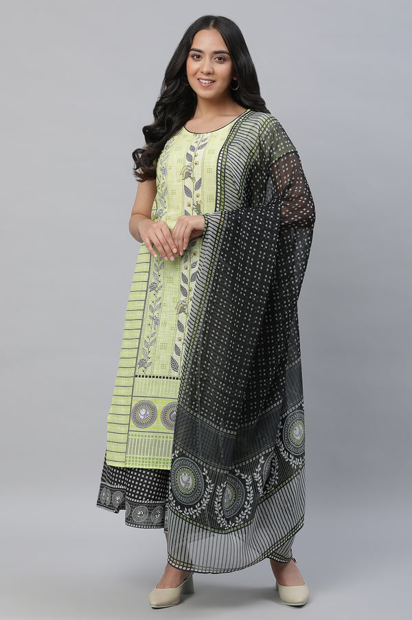 Yellow Printed Kurta, Culottes & Dupatta Set