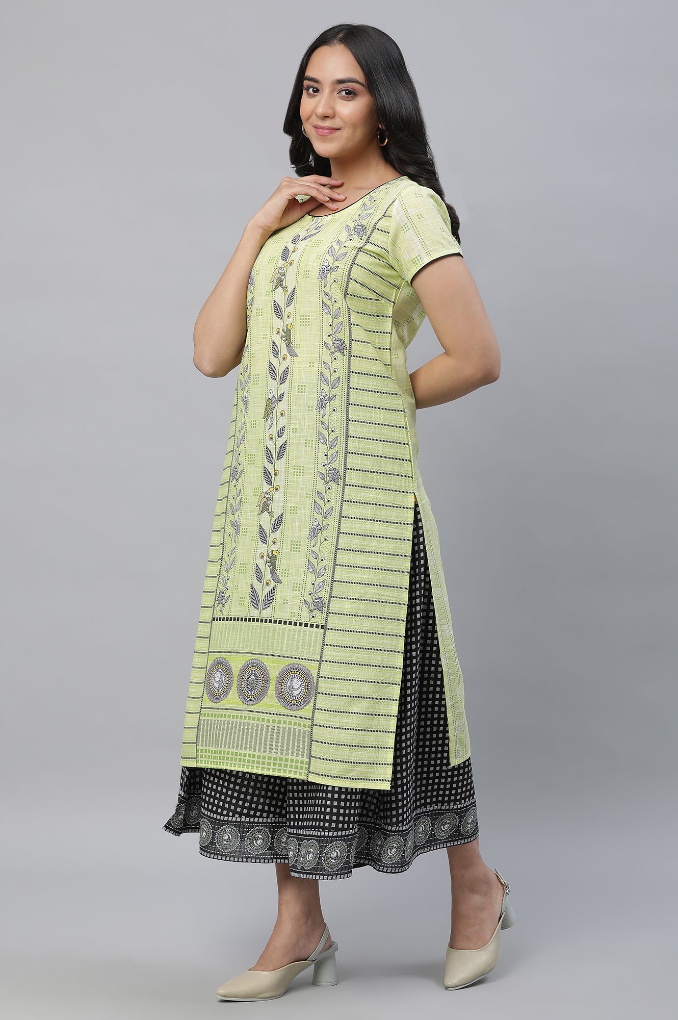 Yellow Printed Kurta, Culottes &amp; Dupatta Set