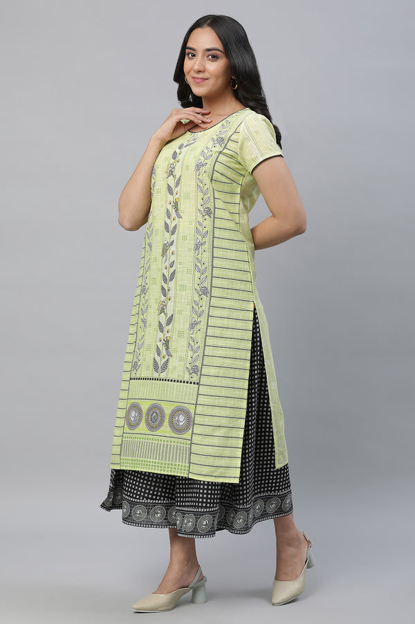 Yellow Printed Kurta, Culottes & Dupatta Set