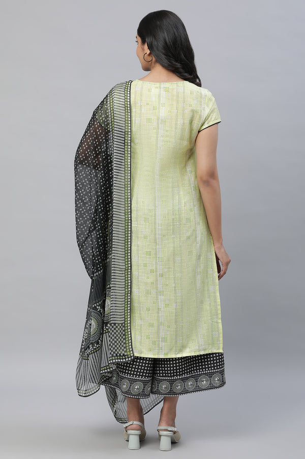 Yellow Printed Kurta, Culottes & Dupatta Set