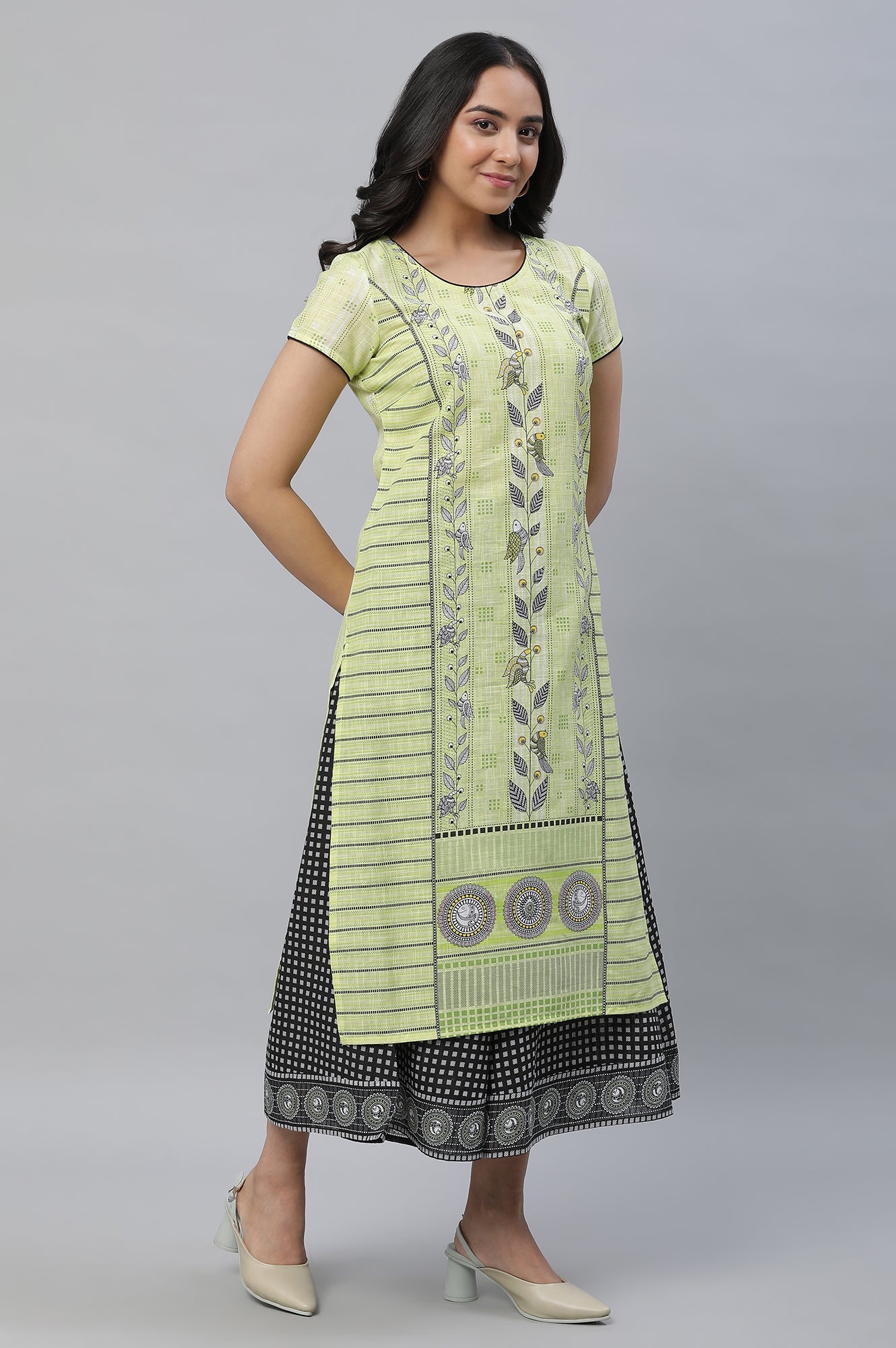 Yellow Printed Kurta, Culottes &amp; Dupatta Set