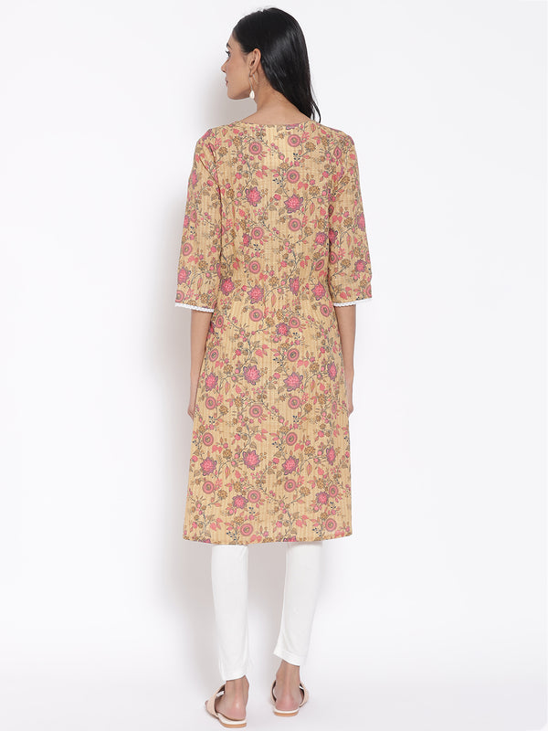 Brown Floral Printed kurta & Tights Set