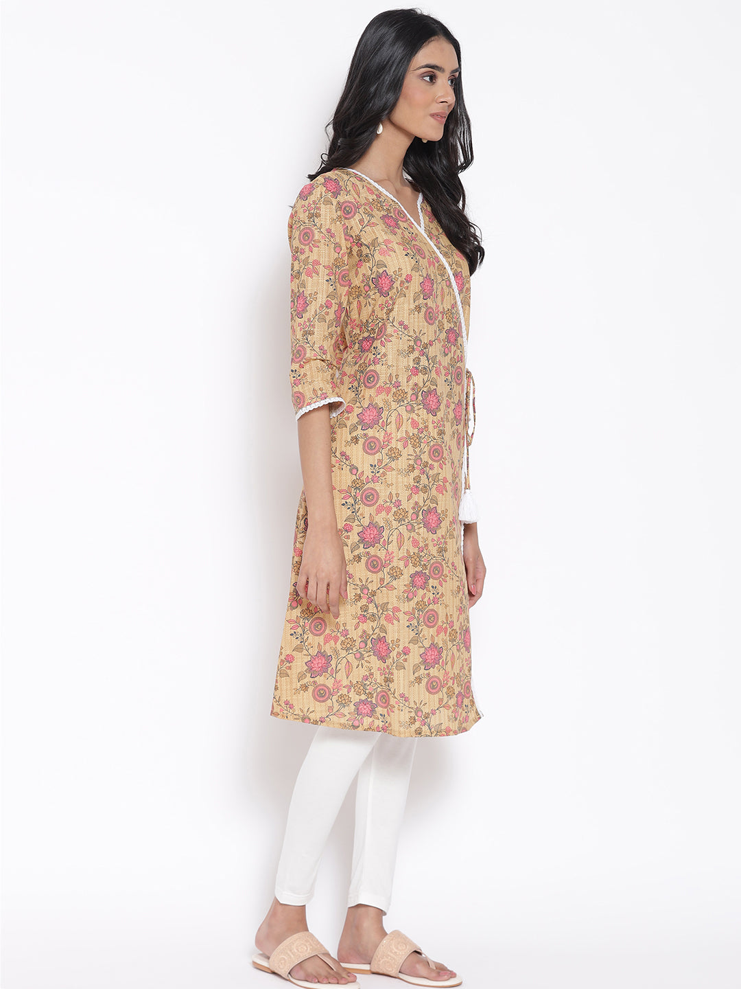 Brown Floral Printed kurta &amp; Tights Set