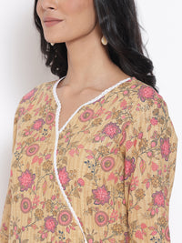Brown Floral Printed kurta &amp; Tights Set