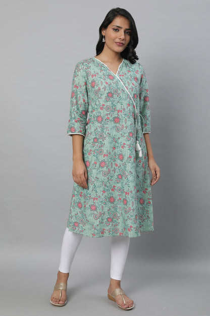 Green Floral Printed kurta &amp; Tights Set