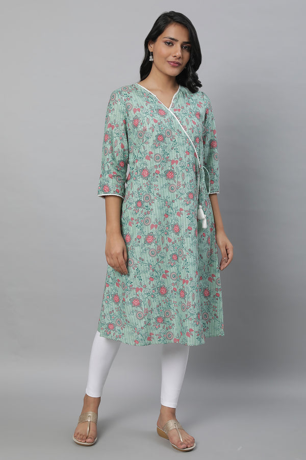 Green Floral Printed kurta & Tights Set