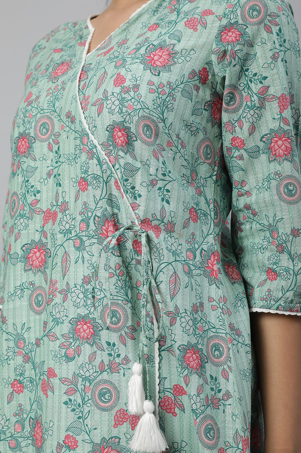 Green Floral Printed kurta & Tights Set