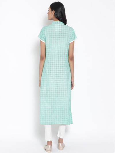 Green Printed Shirt Collar kurta & Tights