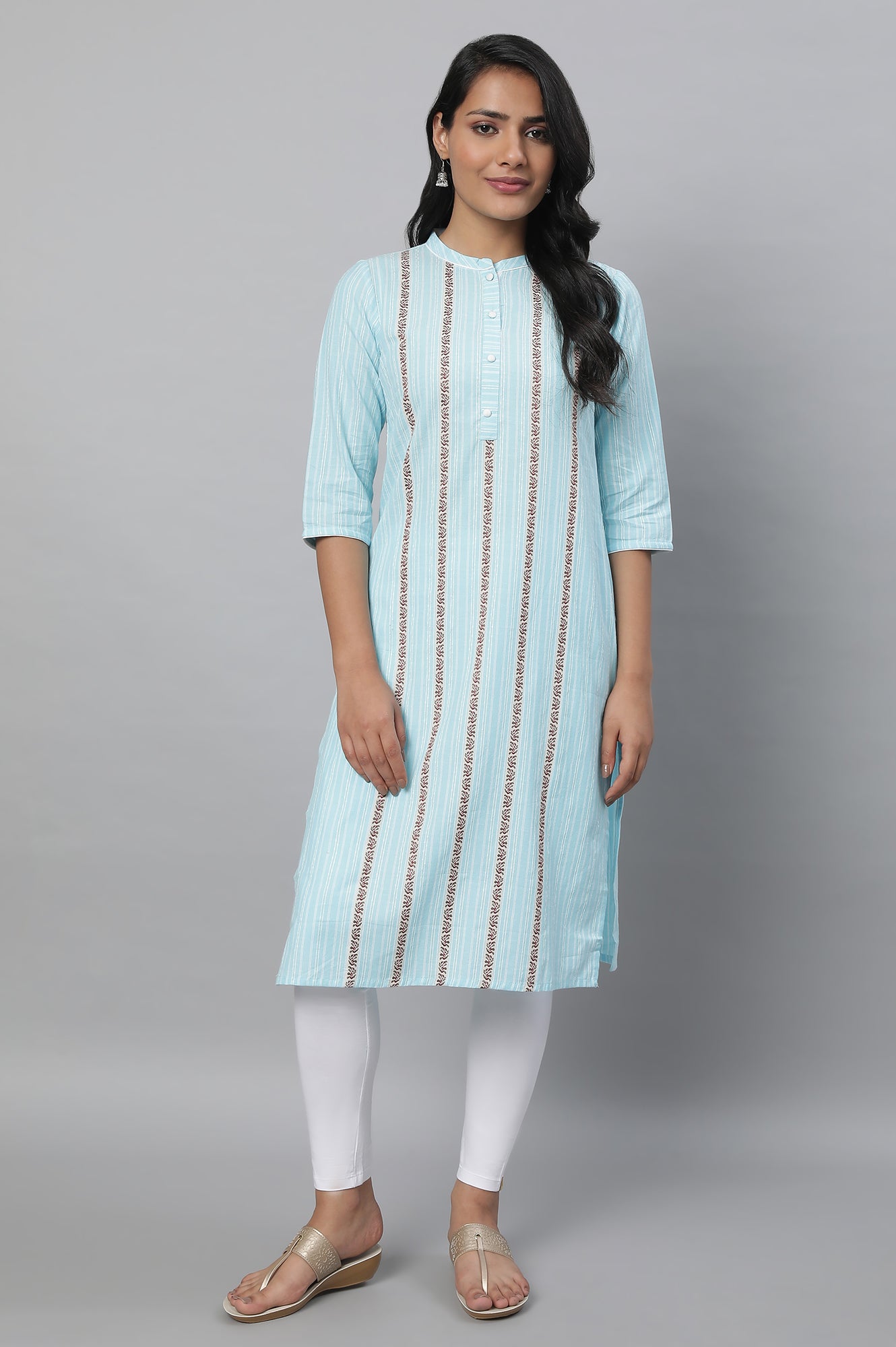 Blue Cotton Printed kurta &amp; Tights Set