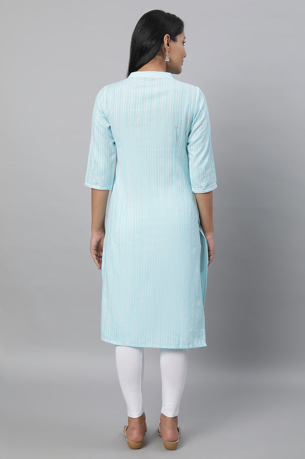 Blue Cotton Printed kurta & Tights Set