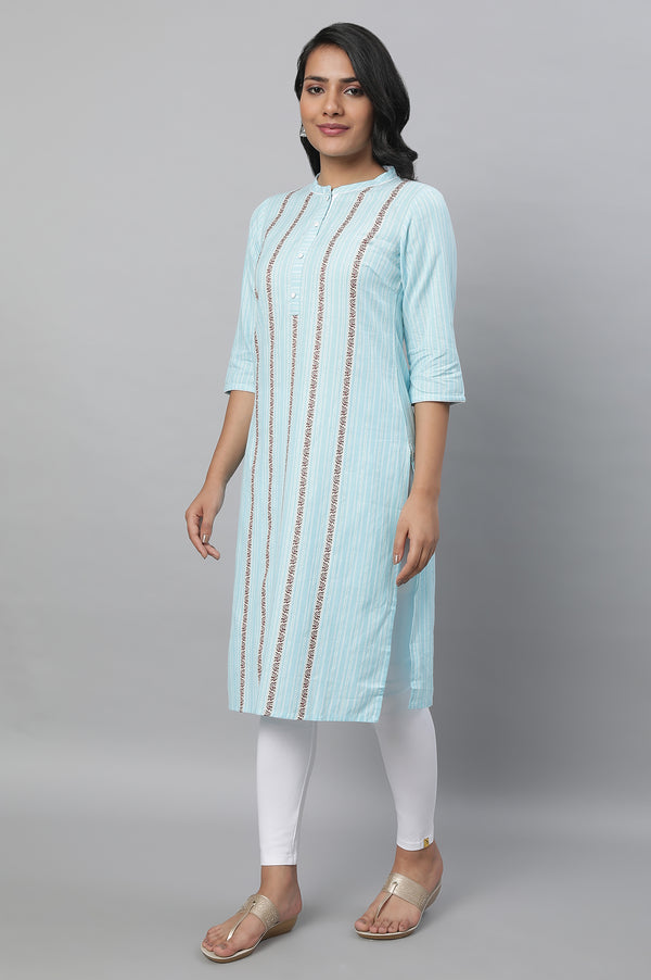 Blue Cotton Printed kurta & Tights Set