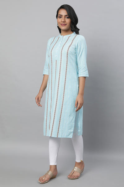 Blue Cotton Printed kurta & Tights Set