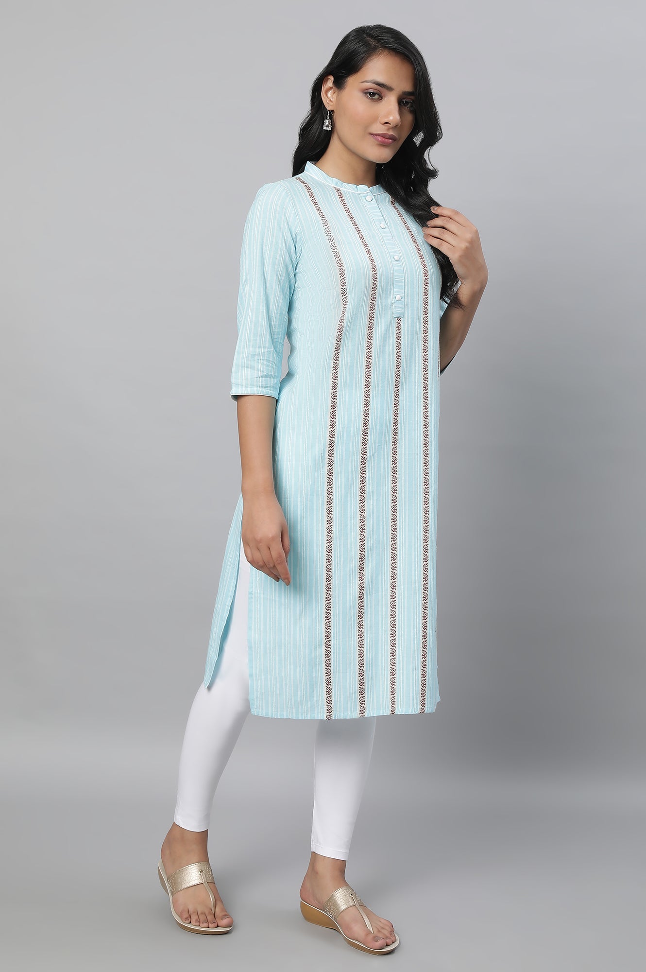 Blue Cotton Printed kurta &amp; Tights Set