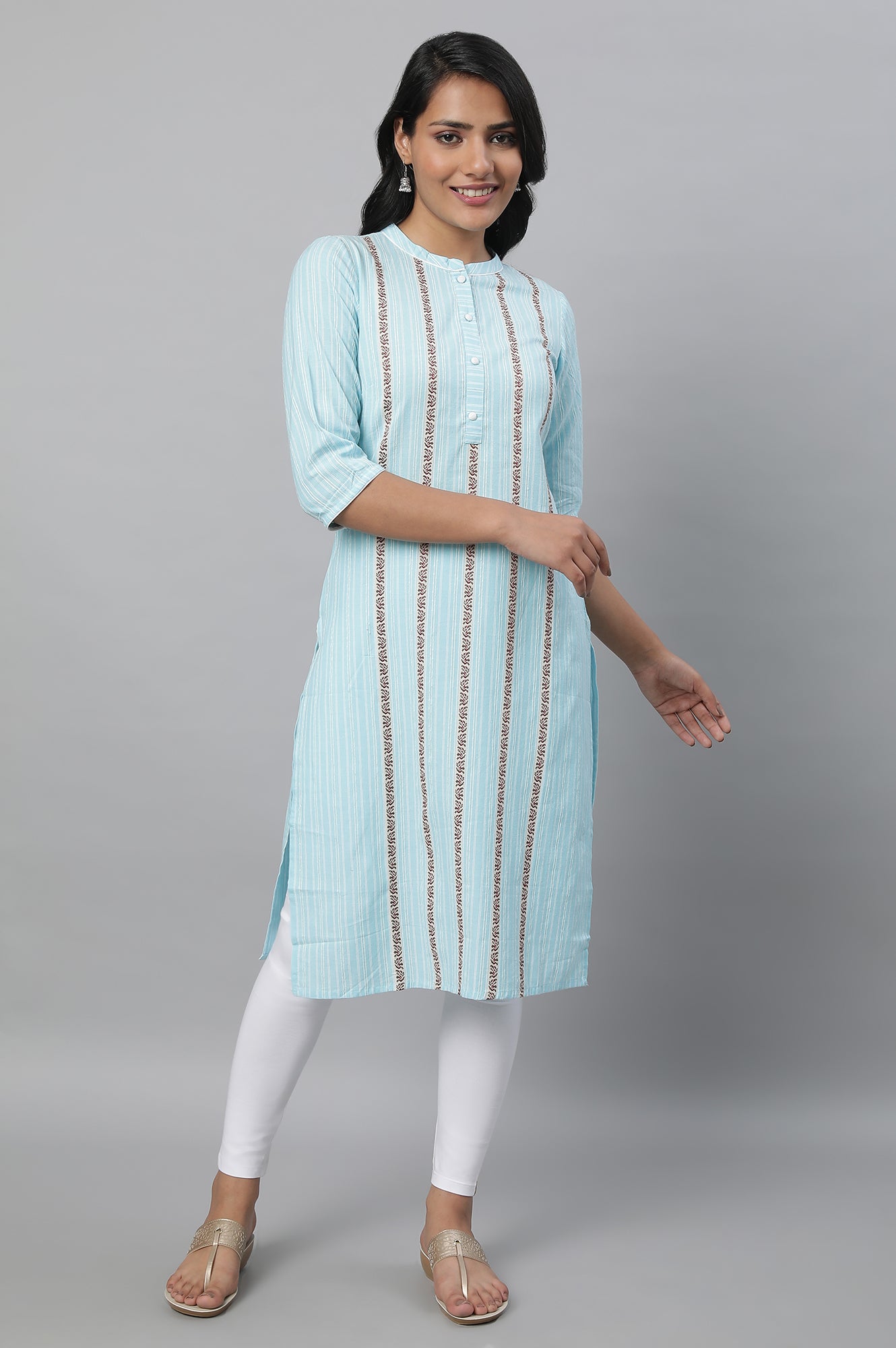 Blue Cotton Printed kurta &amp; Tights Set