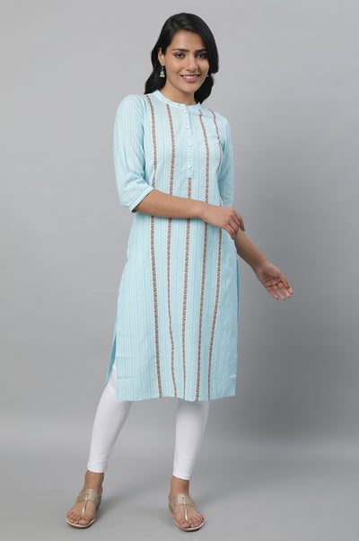 Blue Cotton Printed kurta & Tights Set