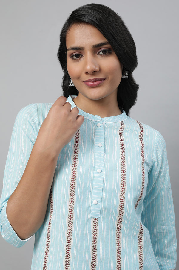 Blue Cotton Printed kurta & Tights Set