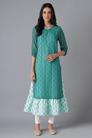 Green Printed Dress &amp; Tights Set