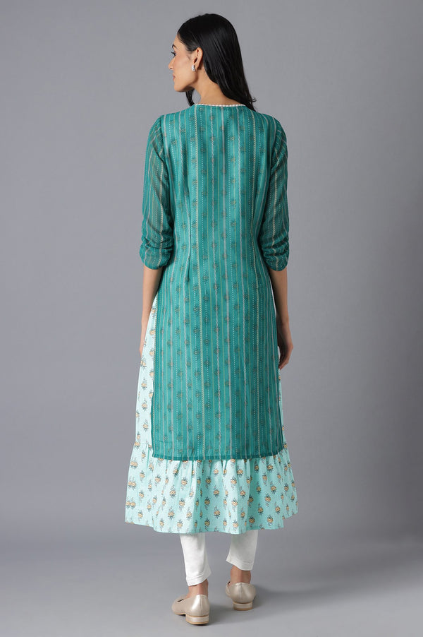 Green Printed Dress & Tights Set