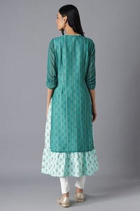 Green Printed Dress &amp; Tights Set