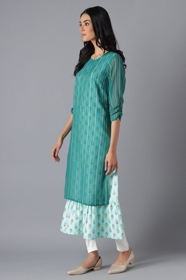 Green Printed Dress & Tights Set