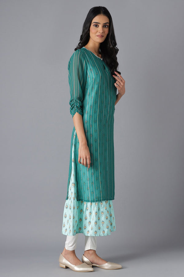 Green Printed Dress & Tights Set