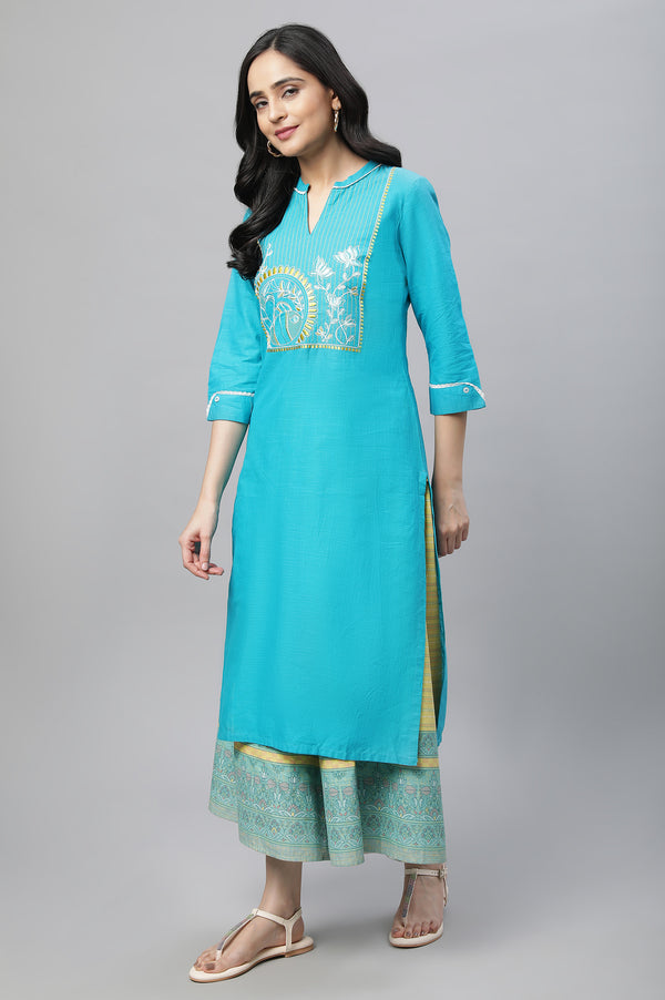 Blue Printed Kurta & Culottes Set