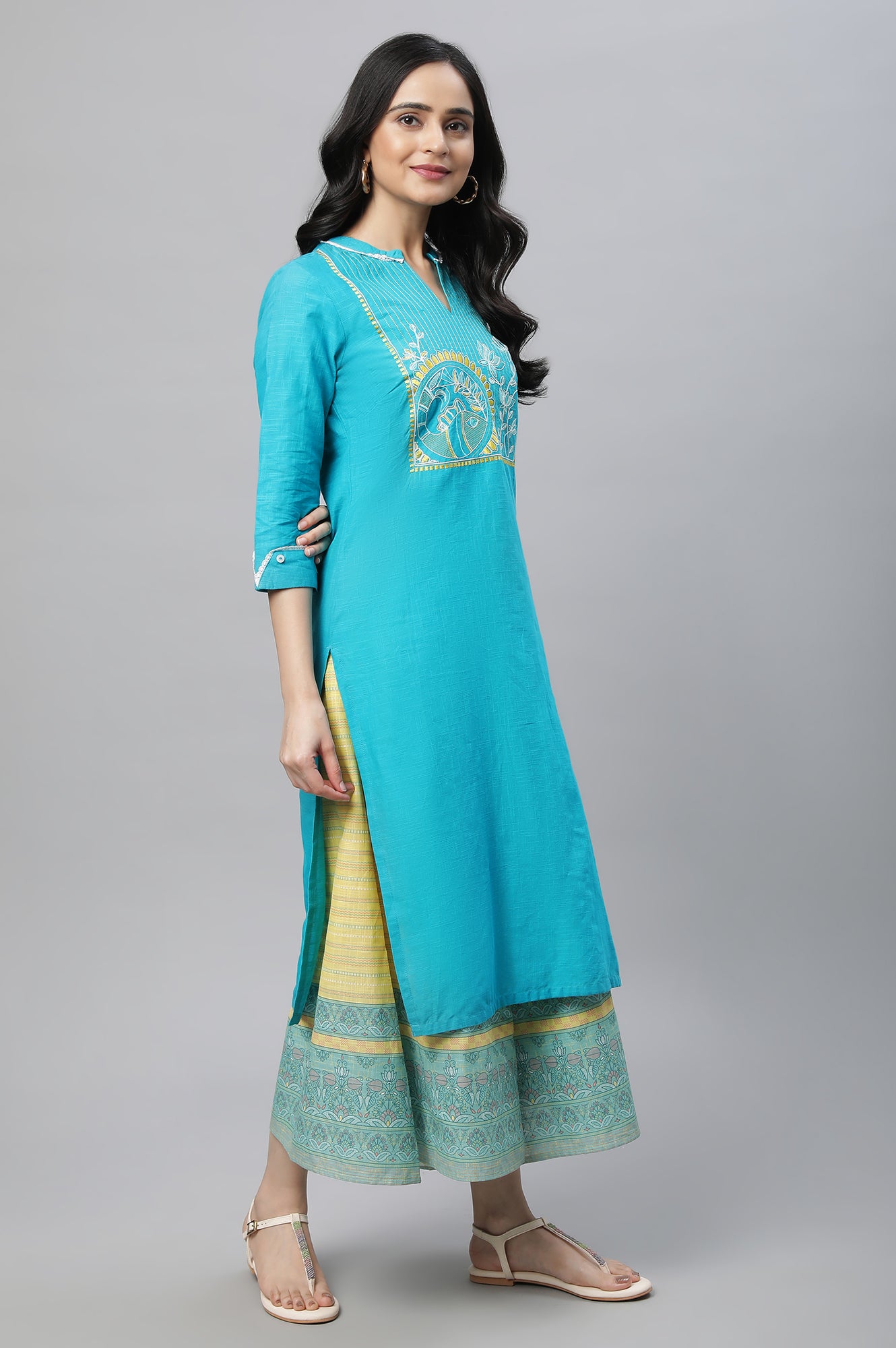 Blue Printed Kurta &amp; Culottes Set