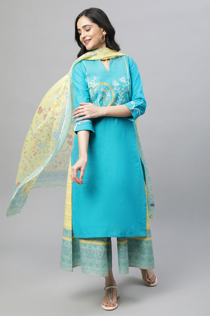 Blue Printed Kurta &amp; Culottes Set