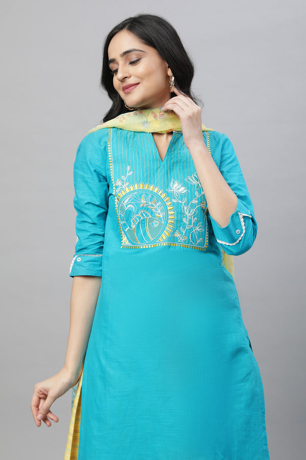 Blue Printed Kurta & Culottes Set