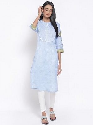 Blue Printed kurta &amp; Tights