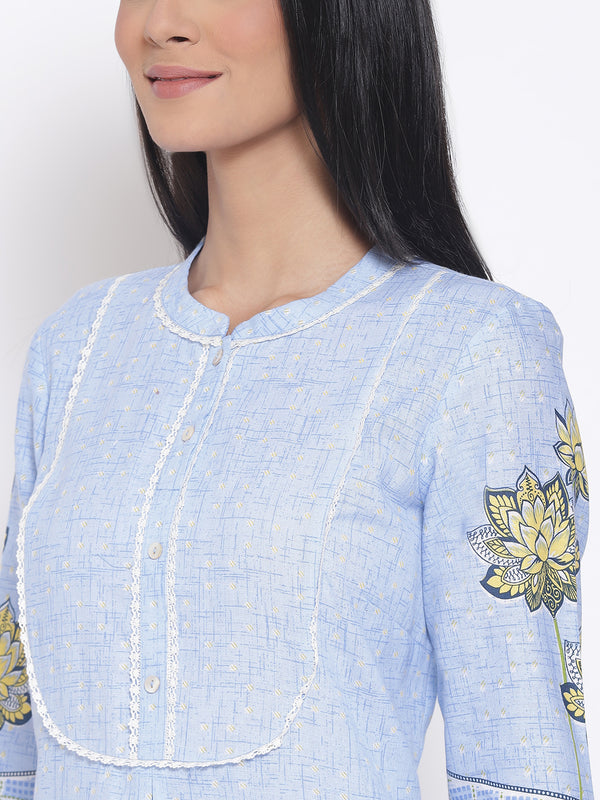 Blue Printed kurta & Tights