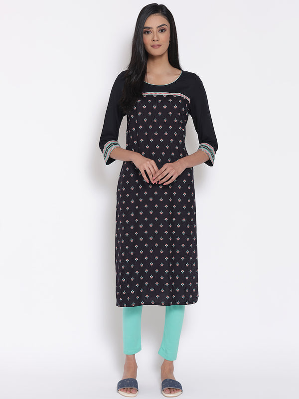 Black Printed LIVA kurta & Tights