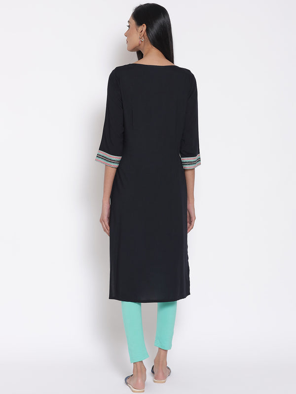 Black Printed LIVA kurta & Tights