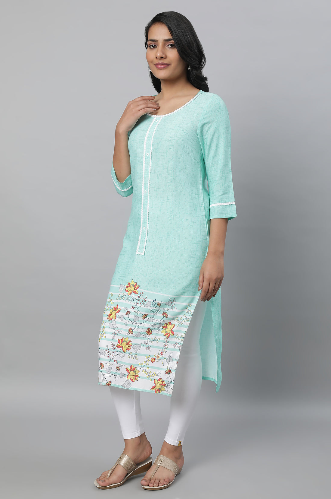 Lichen Green Printed kurta &amp; Tights Set