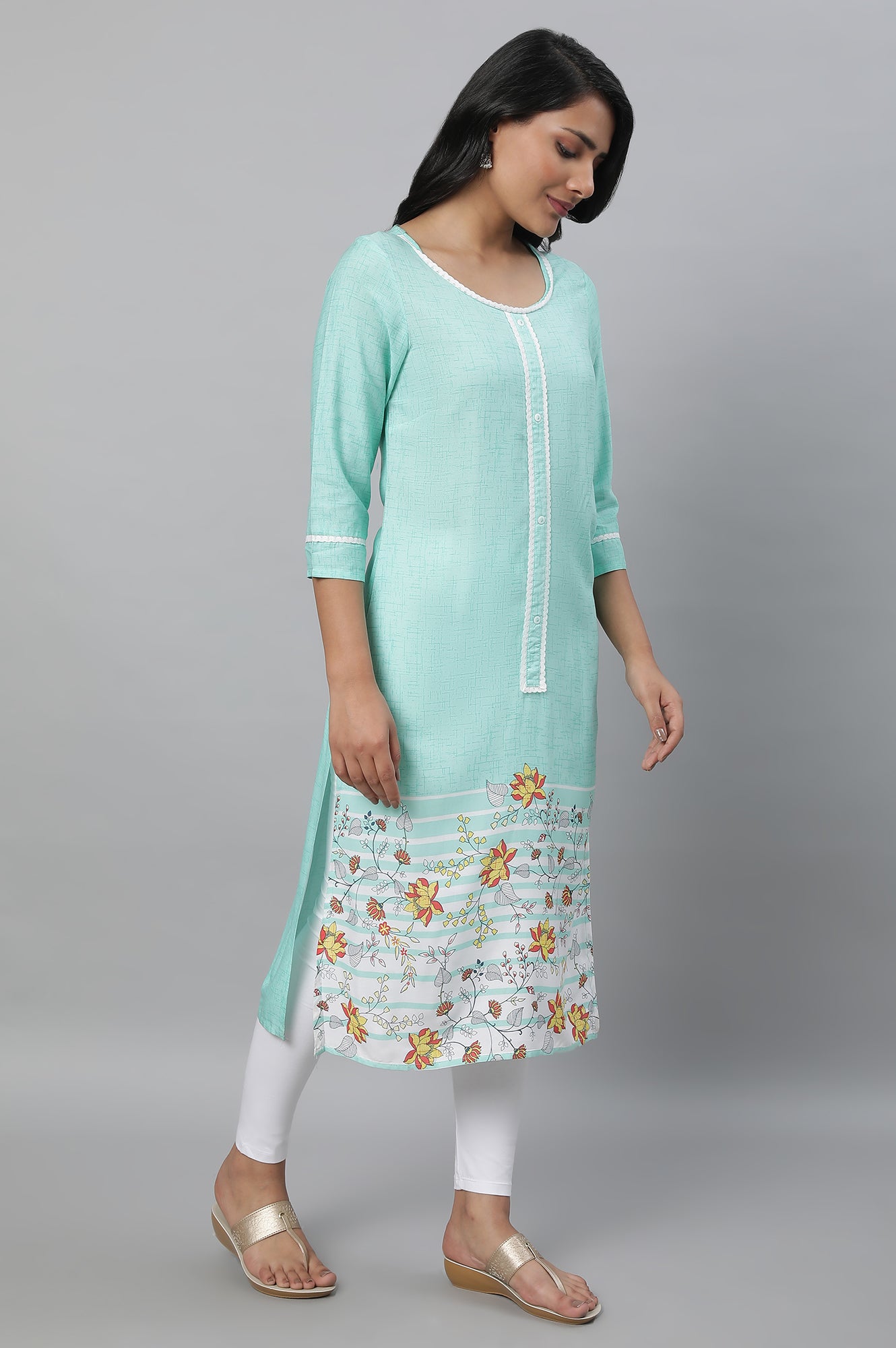 Lichen Green Printed kurta &amp; Tights Set