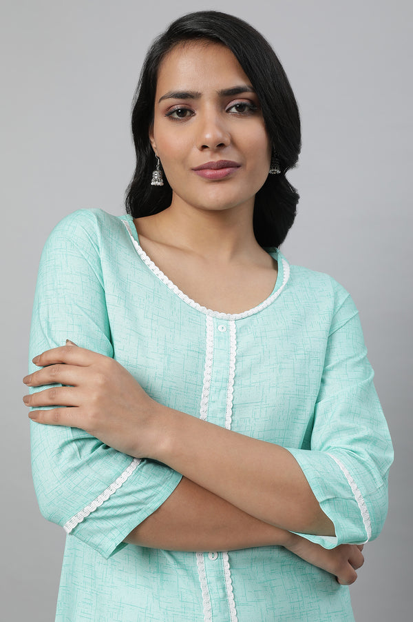 Lichen Green Printed kurta & Tights Set