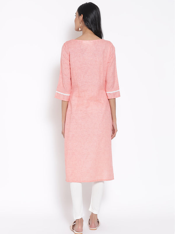 Peach Printed Round Neck kurta & Tights Set
