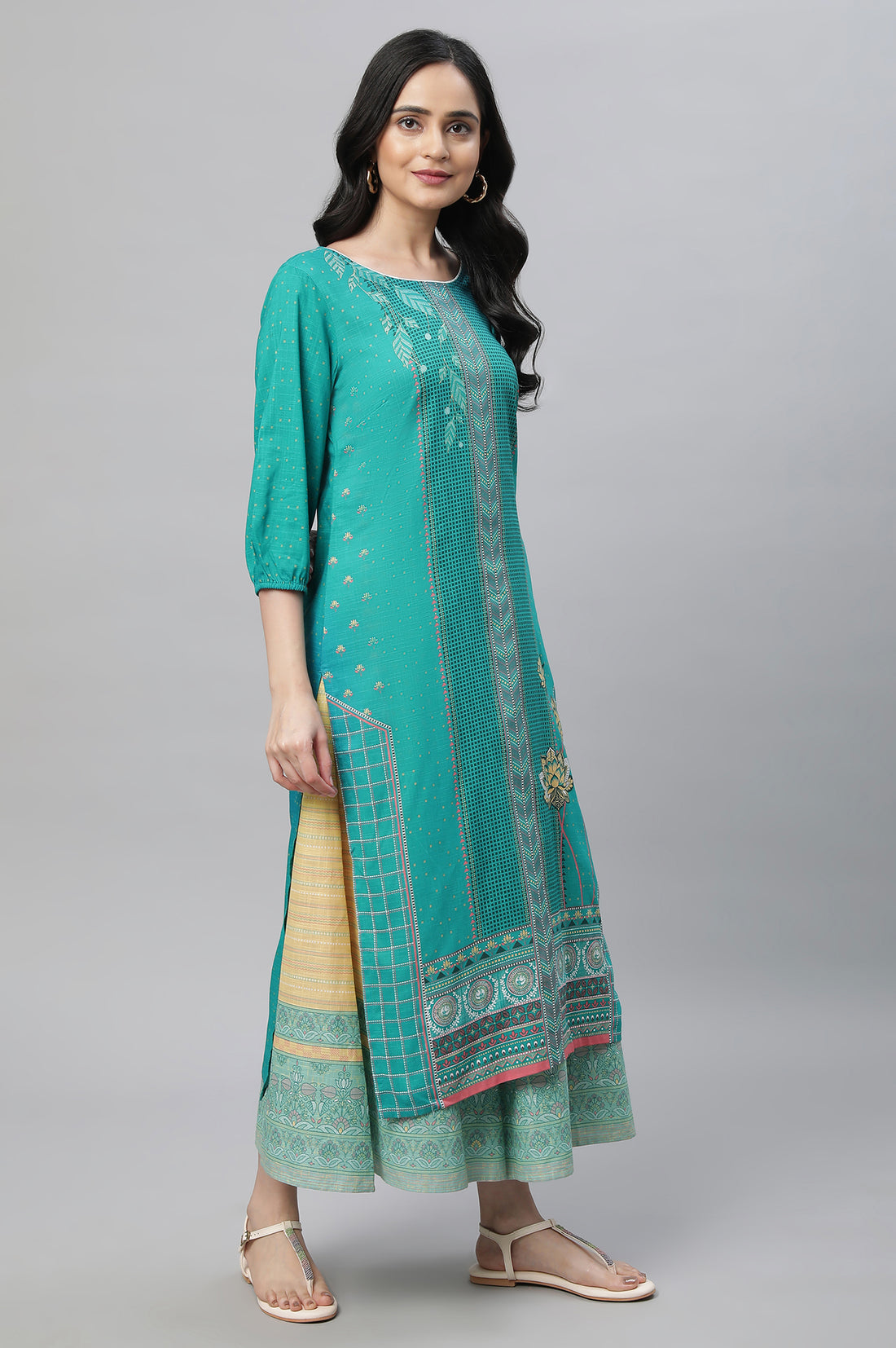 Blue Printed Kurta, Culottes &amp; Dupatta Set