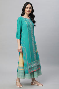 Blue Printed Kurta, Culottes &amp; Dupatta Set