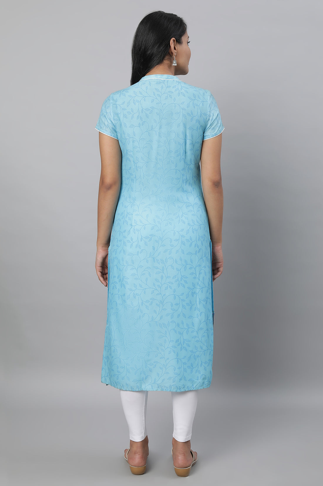 Blue Printed kurta with Tights Set