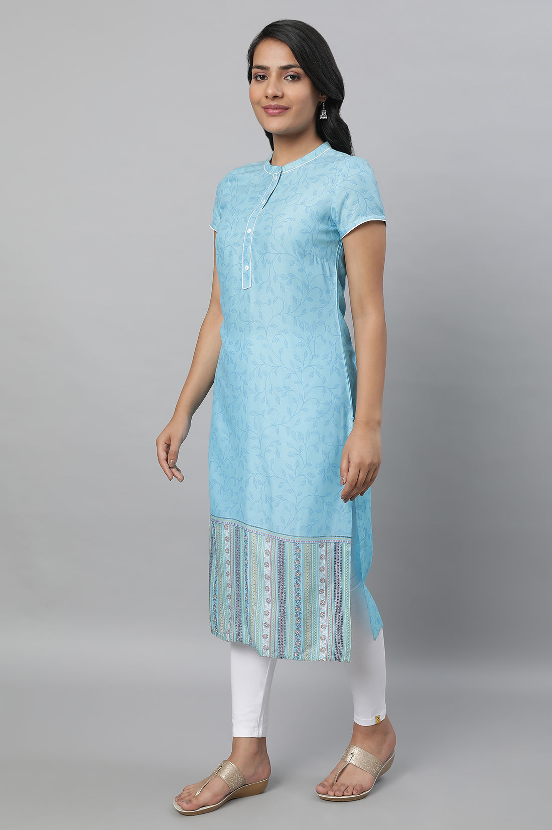 Blue Printed kurta with Tights Set