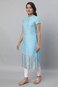 Blue Printed kurta with Tights Set