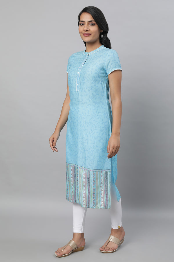 Blue Printed kurta with Tights Set
