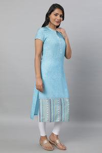 Blue Printed kurta with Tights Set