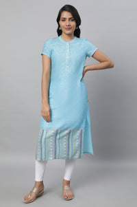 Blue Printed kurta with Tights Set