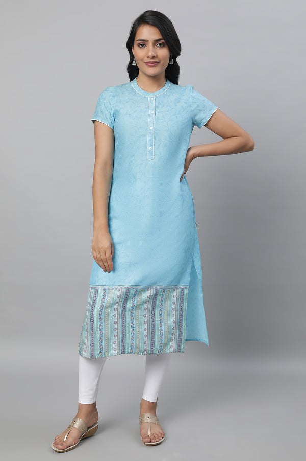 Blue Printed kurta with Tights Set