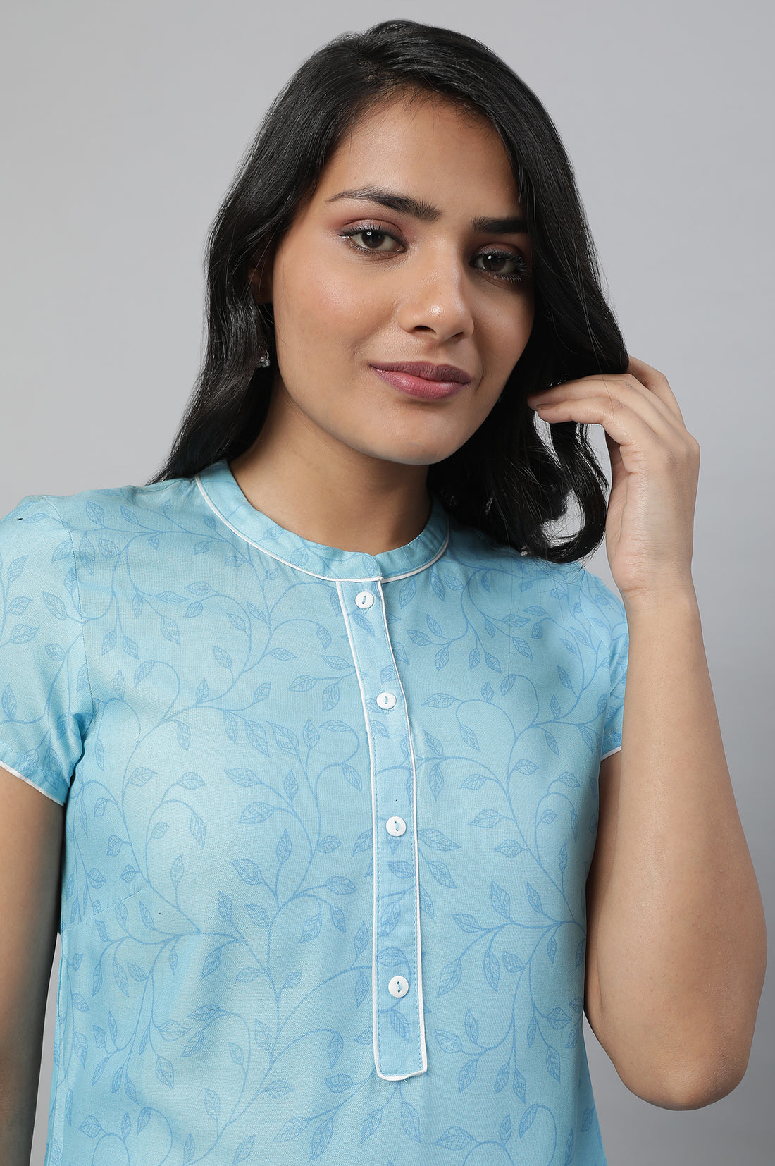 Blue Printed kurta with Tights Set