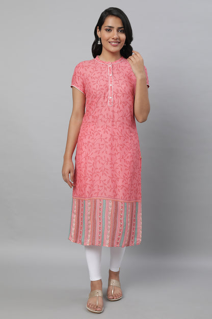 Pink Printed kurta with Tights Set