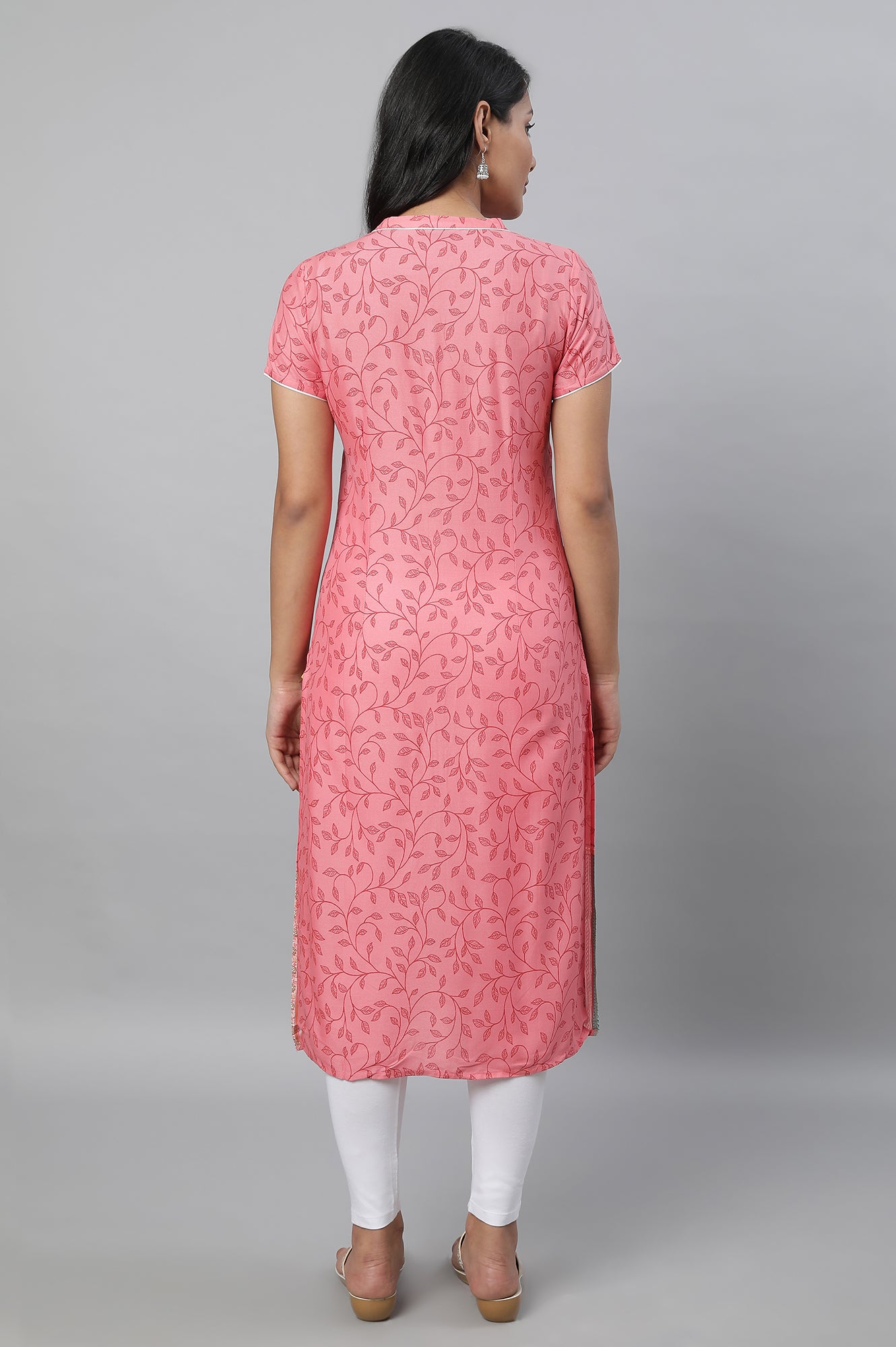 Pink Printed kurta with Tights Set